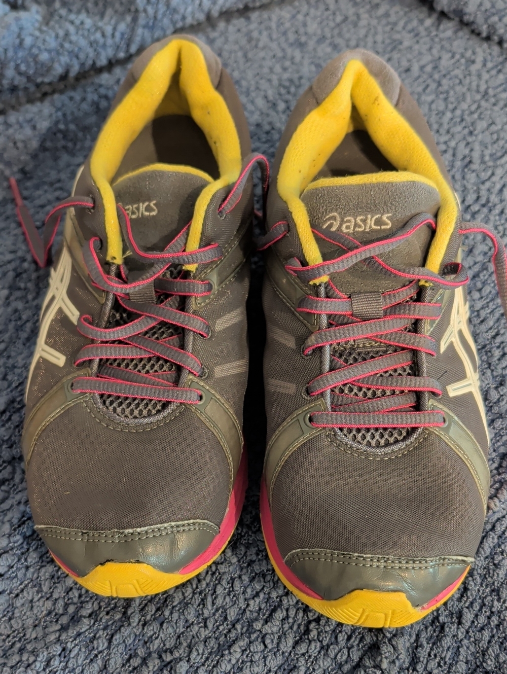 ASICS Women’s Gray Athletic Shoes with Yellow and Pink Accents
